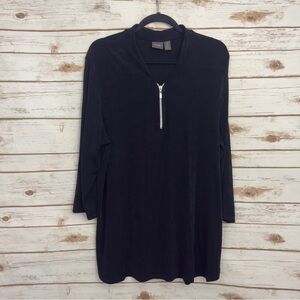 Chicos Travelers Black Liquid Slinky Knit Zipper Tunic Blouse 3